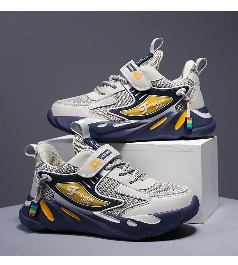 Kid Sneakers Sport For Boys Fashion Leather Children Breathable Mesh Comfort Casual Walking Outdoor Running Shoes_voghion.com