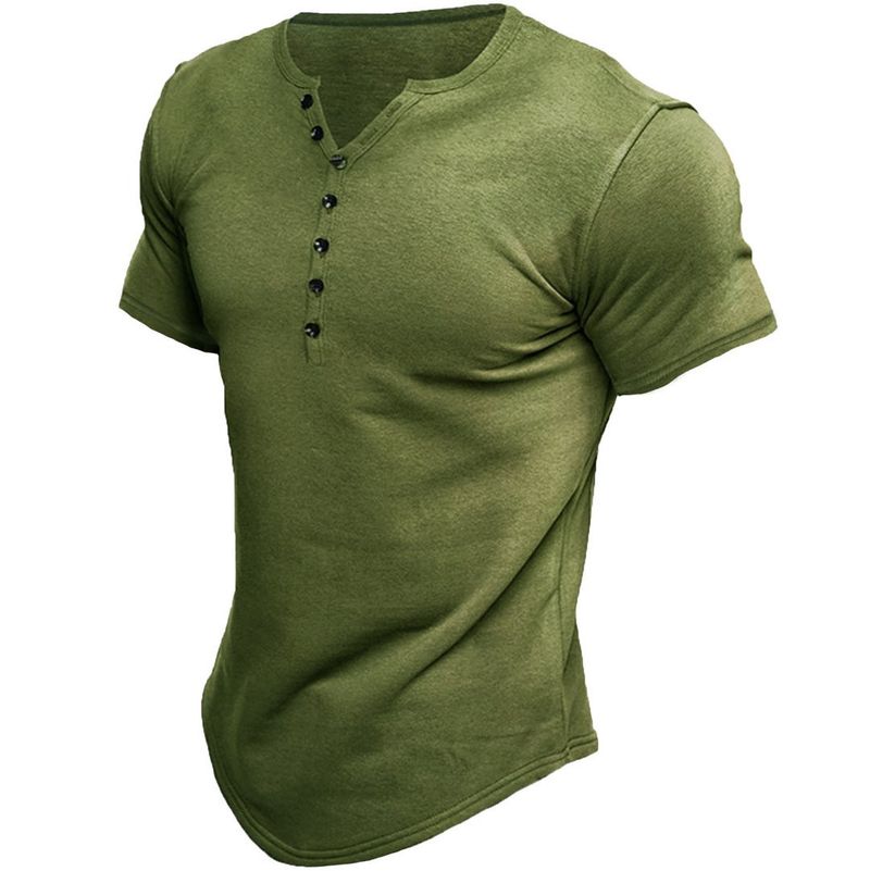 Maglietta estiva da uomo Henry Shirt, di qualità imbattibile, a maniche corte, con bottoni tinta unita_voghion.com