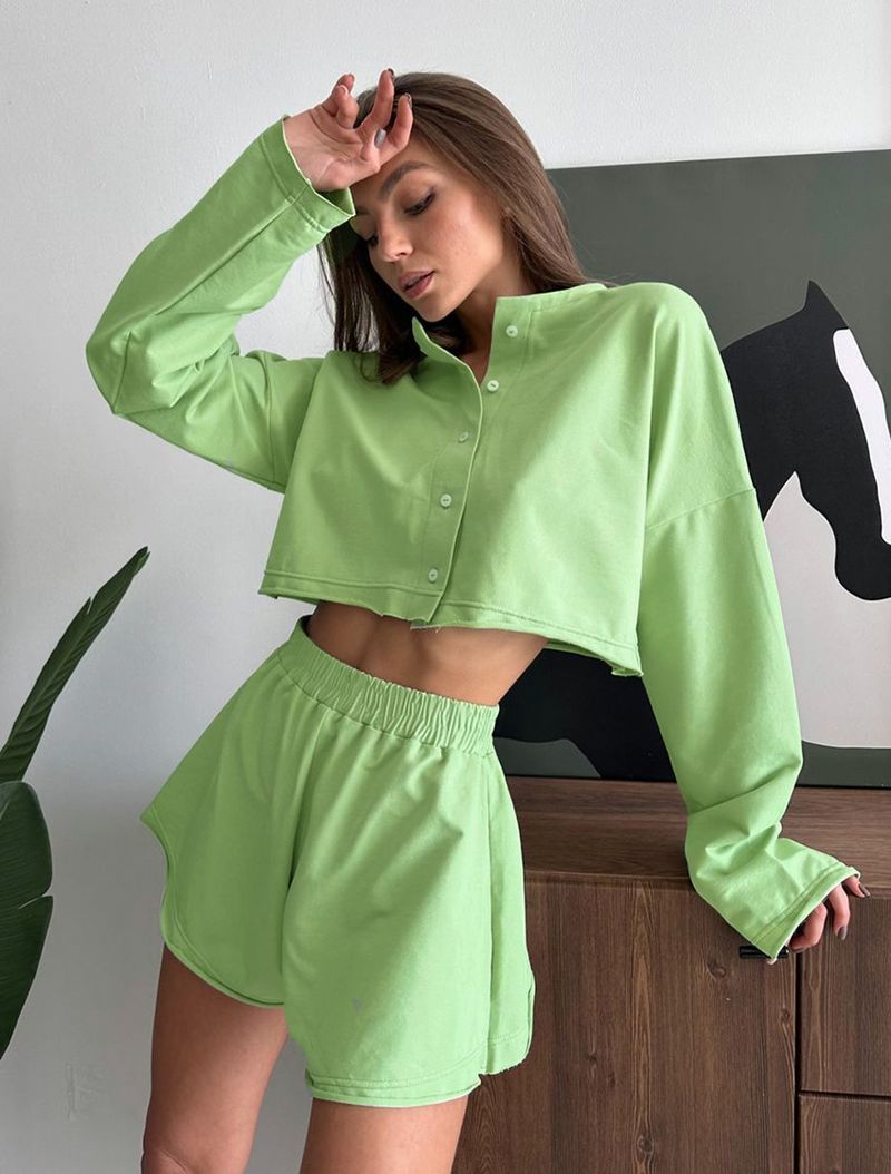 2025 Sommer Neue Strickjacke Langarm Shorts Homewear Für Frauen Einfache Lose Bequeme Pyjamas_voghion.com