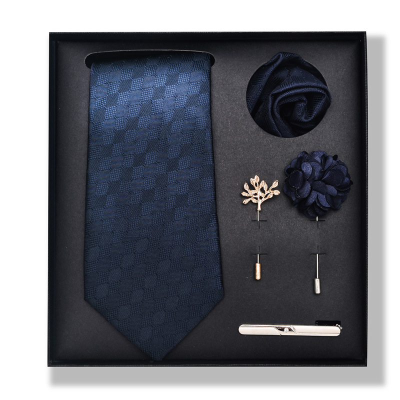 Set da uomo alla moda in tinta unita a righe con anacardi, confezione regalo da 6 pezzi, set con corsetto con fermacravatta e sciarpa quadrata_voghion.com