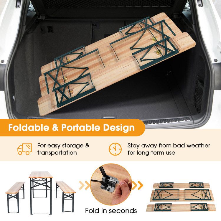 3 Pieces Folding Wooden Picnic Table Bench Set _voghion.com