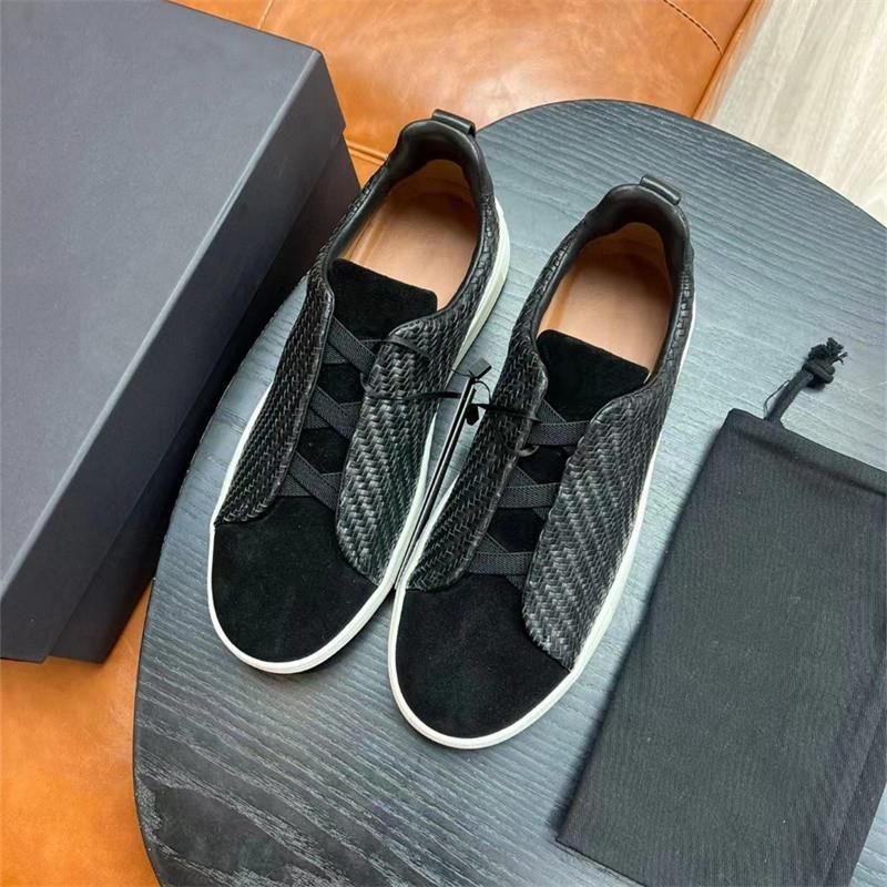 Scarpe da guida comode e comode slip-on in pelle intrecciata nera da uomo, di nuovo stile_voghion.com