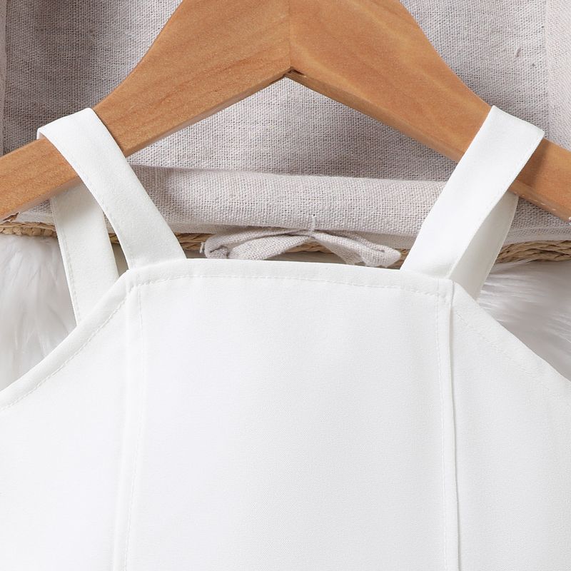 Summer children's solid color suspender wrap vest pleated short skirt belt trendy girl set_voghion.com