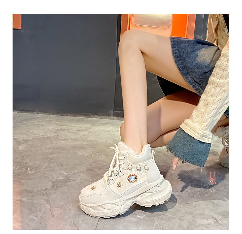 Helle Diamant-High-Tops mit Plüschisolierung Winter 2024, modische und vielseitige Casual Sports Dad Schuhe für_voghion.com