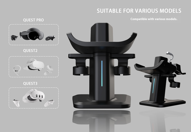 Multi-Device VR Accessory Kit - Meta Quest 3/3S Charging Stand & Vision Pro Storage Dock With RGB Light Controller For Immersive VR Setup_voghion.com