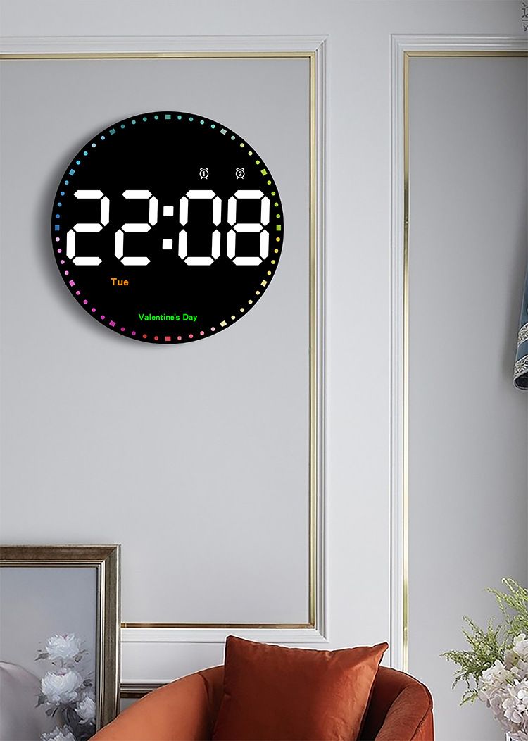 Horloge murale numérique LED moderne avec grand écran, température, calendrier et alarme – Rétroéclairage coloré pour salon, chambre, bureau_voghion.com