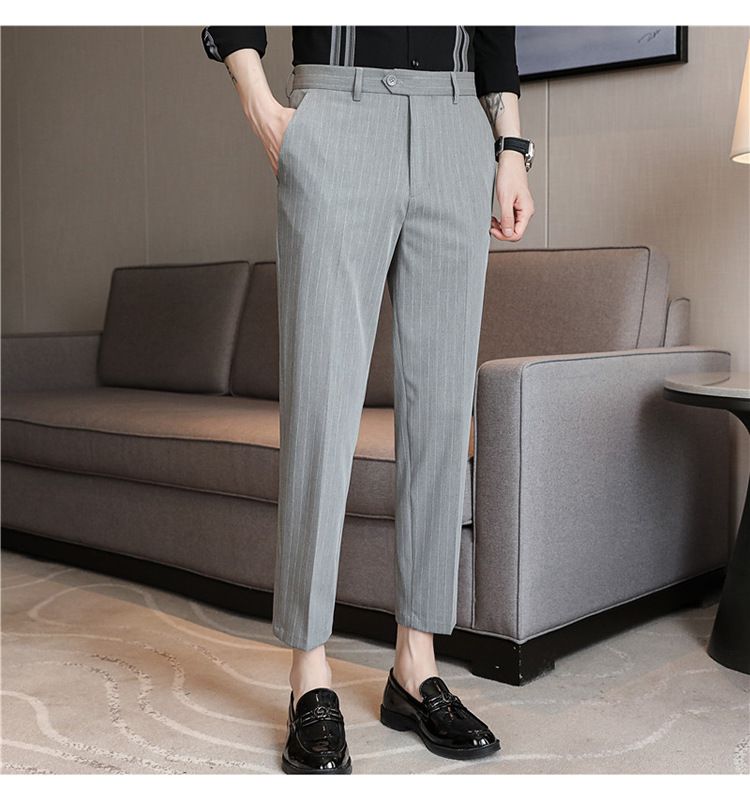 Summer main promotion of thin casual striped micro-elastic comfortable nine-point men's slim-fitting pants_voghion.com