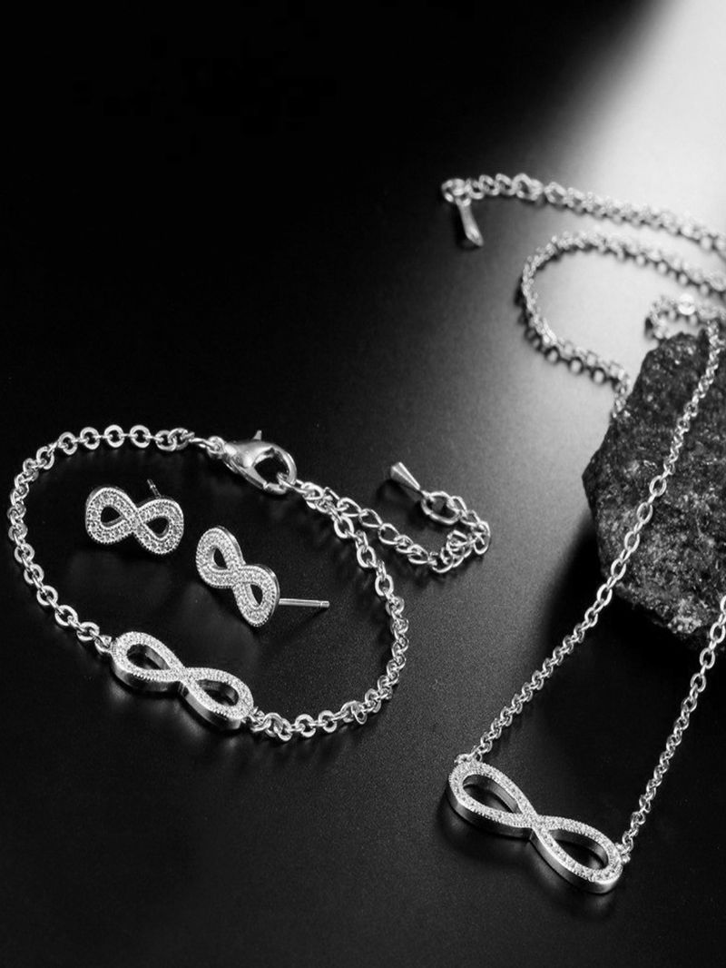 3-teiliges Schmuckset für Damen, elegantes Armband-, Ohrstecker- und Halskettenset mit Unendlichkeitssymbol und Zirkonia_voghion.com