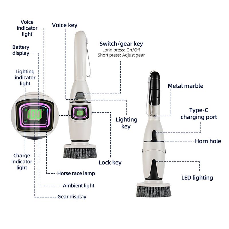 Cepillo de limpieza eléctrico 10 en 1, cepillo de limpieza eléctrico inalámbrico, cepillo de limpieza giratorio, cepillo de limpieza para ducha_voghion.com