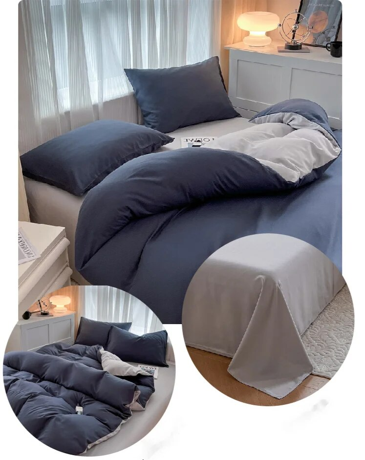 Juego de cuatro piezas de color sólido, funda nórdica cepillada lavada simple, ropa de cama de primavera para dormitorio de estudiantes de estilo moderno_voghion.com