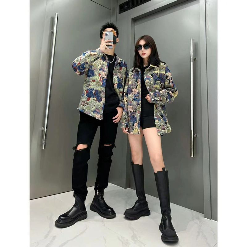 Men's Chinese Syle Prined Shir Handsome Versaile Long Sleeve Jacke Auumn Bear Trendy Turn-down Collar Ouerwear_voghion.com