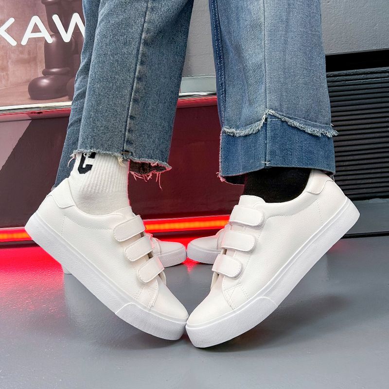 Unbeatable Quality Suit Board Magic Buckle Couple Style, Three Straps, Student Skateboard Men's Casual Small White Flat Shoes, Women's_voghion.com