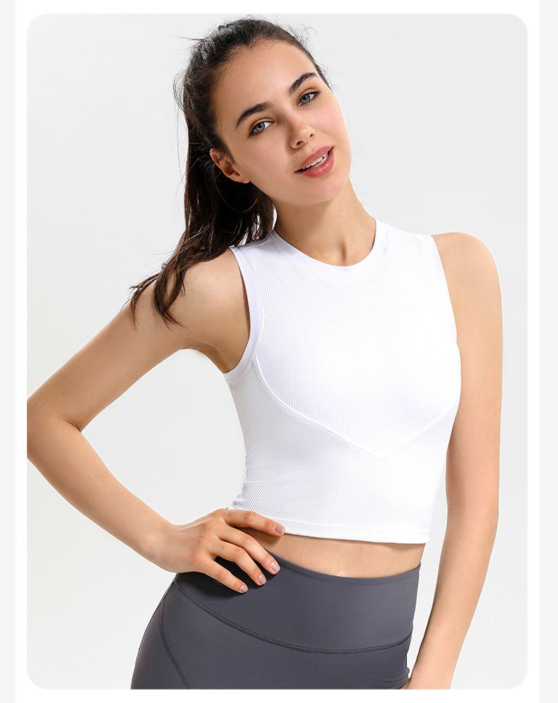 Abbigliamento da donna Spedizione senza maniche Gilet sportivo a coste per donna Corsa Fitness Elastico Attillato Abbigliamento esterno Yoga Intimo_voghion.com