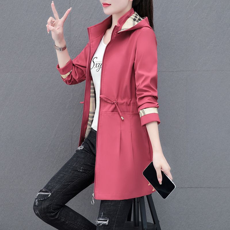 Palton Windbreaker de lungime medie spre lungă, stil nou de primăvară și toamnă pentru femei, modă pentru mame, reducere a vârstei, talie_voghion.com
