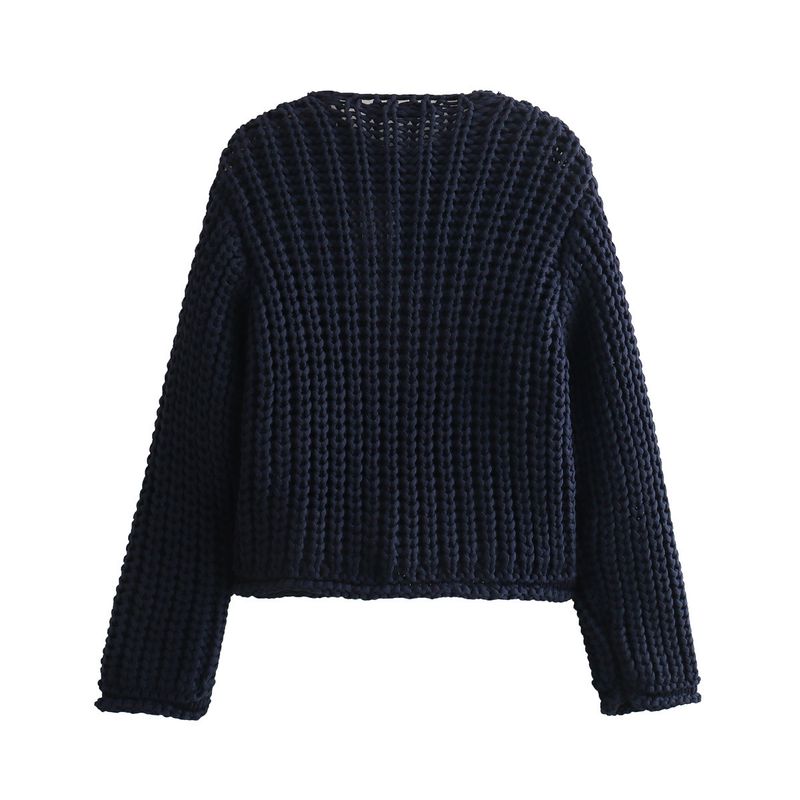 Women’s Chunky Knit Cardigan – Oversized V-Neck Button-Up Sweater (Red, Ivory, Navy, Army Green, Coffee, Black)_voghion.com