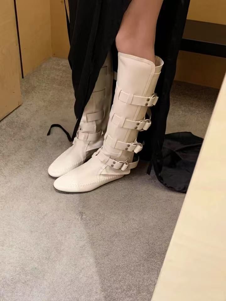 Damen Boxstiefel Rindsleder Neue Gürtelschnalle Weiß Boxen Für Frauen Echtes Leder Abnehmen Hohe Rohr Reiten Western Lange Stiefel_voghion.com