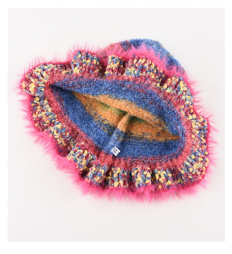 Cappello da pescatore lavorato a maglia con sfumatura retrò e dipinto a olio colorato, cappello da donna in autunno e inverno caldo, cappello in lana a contrasto con dopamina_voghion.com