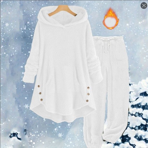 Women's Fleece Hooded Tracksuit Set - Soft & Warm Winter Lounge Wear, Long Sleeve Pullover With Pants, Casual Outfit For Women_voghion.com
