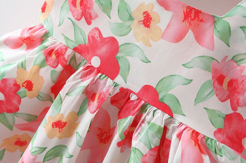 Mother & Kids Baby Girls Short Sleeved Flower Dress_voghion.com