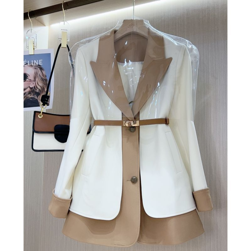 High-end Designers Chic French Fake Two-piece Suit Long Sleeve Jacket White Blazer Women Trench Coat 블레이저_voghion.com