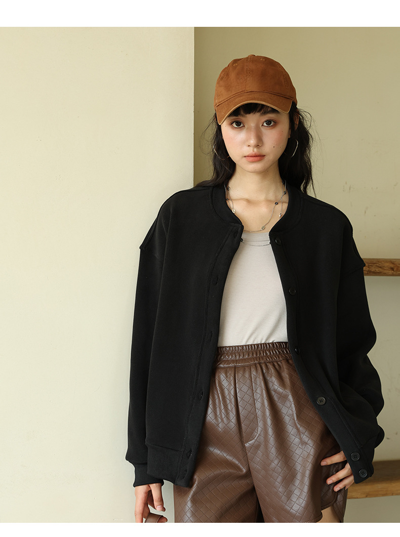 Autumn Winter Solid Color Fleece Button Cardigan Women Korean Style Warm Long Sleeve Top Versatile Slim Fit Casual_voghion.com