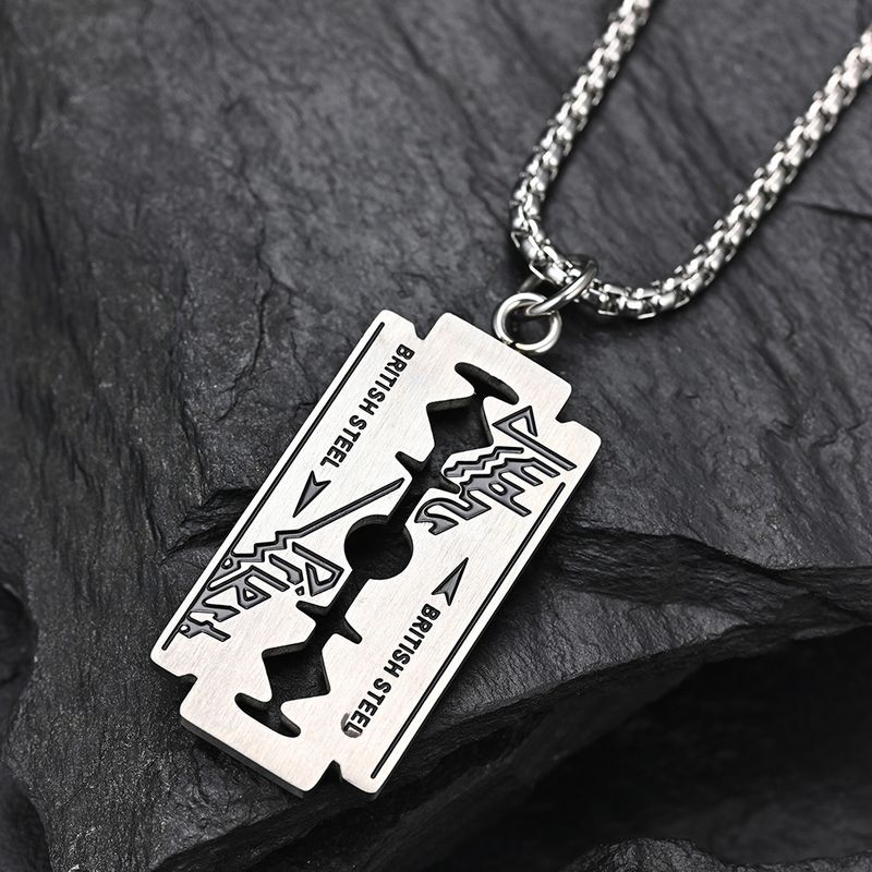 Hiphop Raséierklingenhalskette, trendy Accessoiren, Titanstahl gebürstet einfachen Anhänger_voghion.com