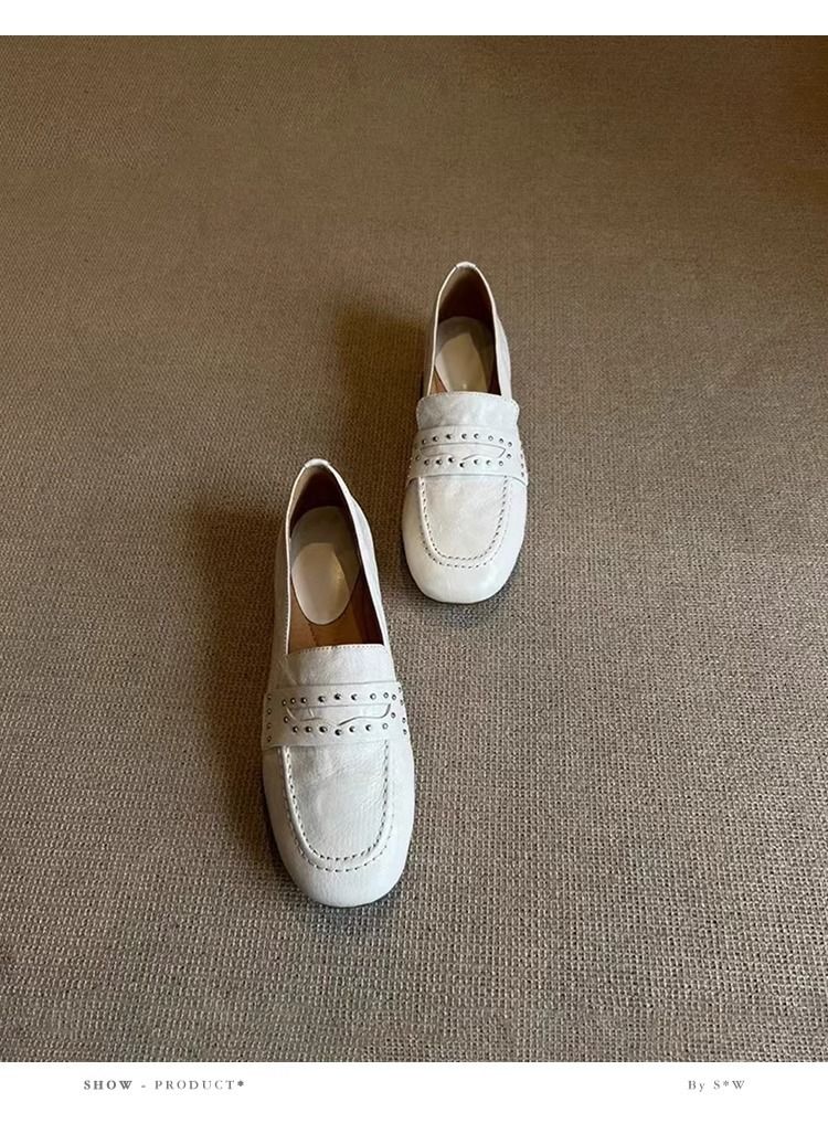 Lancui~2025 Spring White Loafers For Women British Style Slip-On Lazy Commuter Flat Single Shoes_voghion.com
