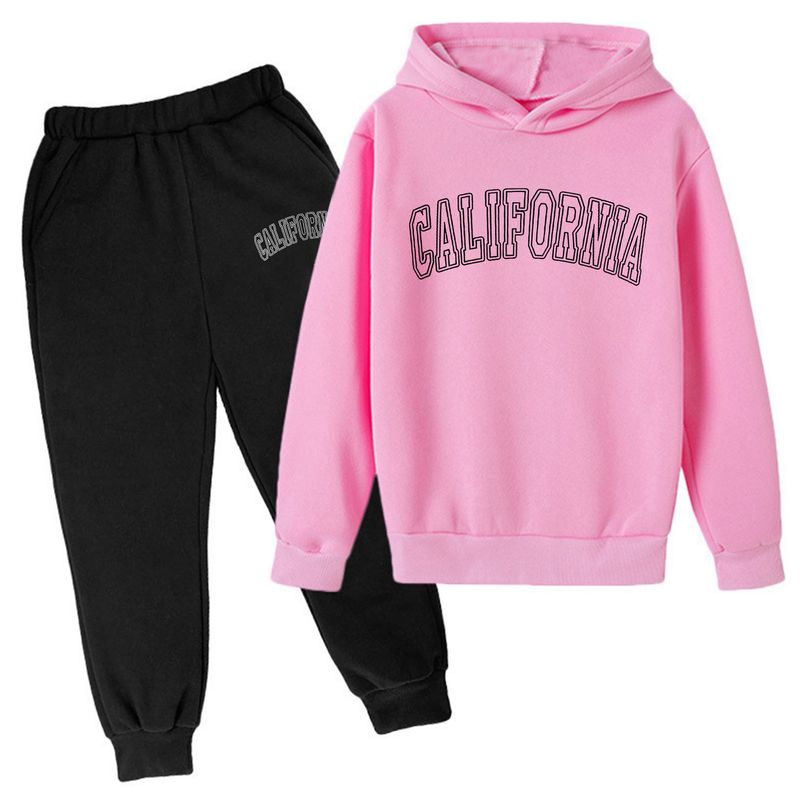 Nuovo set di felpa con cappuccio floreale alla moda per bambini, top e pantaloni_voghion.com