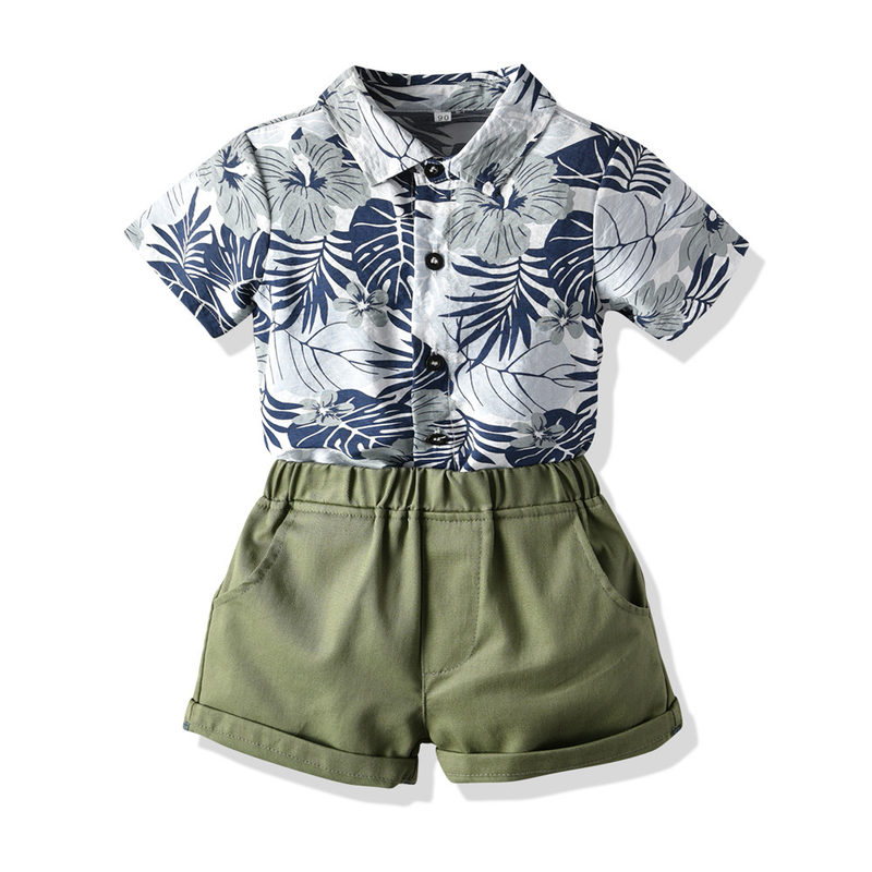 Babyklær Sommer barneklær gutter uformell sommer tynn dress trykt kortermet skjorte strandstil ferie_voghion.com