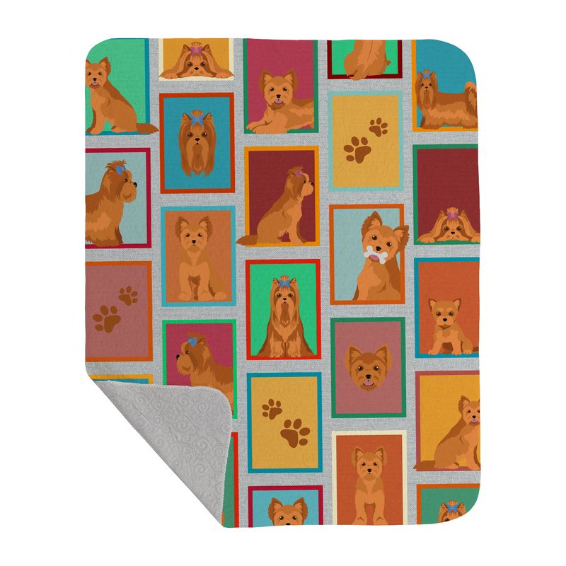 Lots of Red Yorkie Quilted Blanket 50x60 Artwork Pattern Quilted Throw Blanket for Bed, Couch, Sofa, Soft and Lightweight_voghion.com