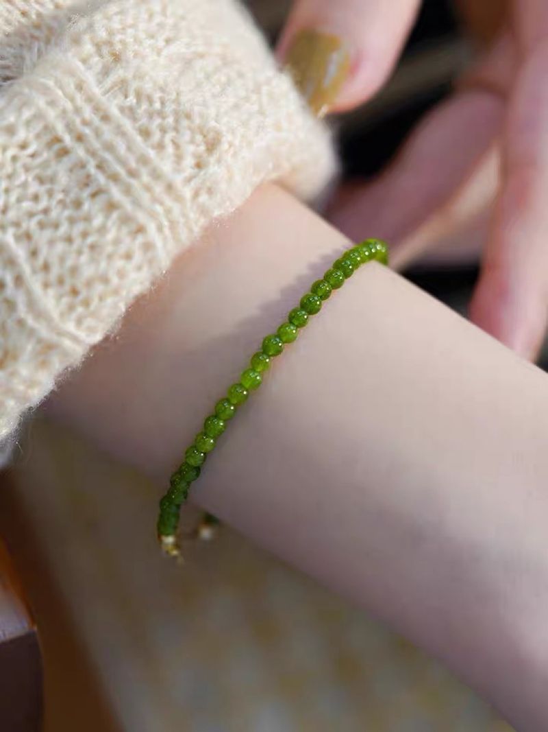 Natural Mini Green Chalcedony Beads 14K Gold Wrap Fine Style Light Luxury Best Friend High end Bracelet_voghion.com