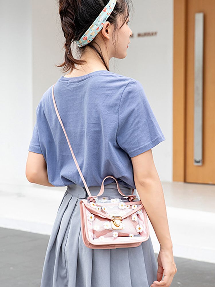 Borsa a tracolla trasparente con motivo margherita da donna alla moda, tracolla a catena, borsa a tracolla color block, borsa in composito_voghion.com