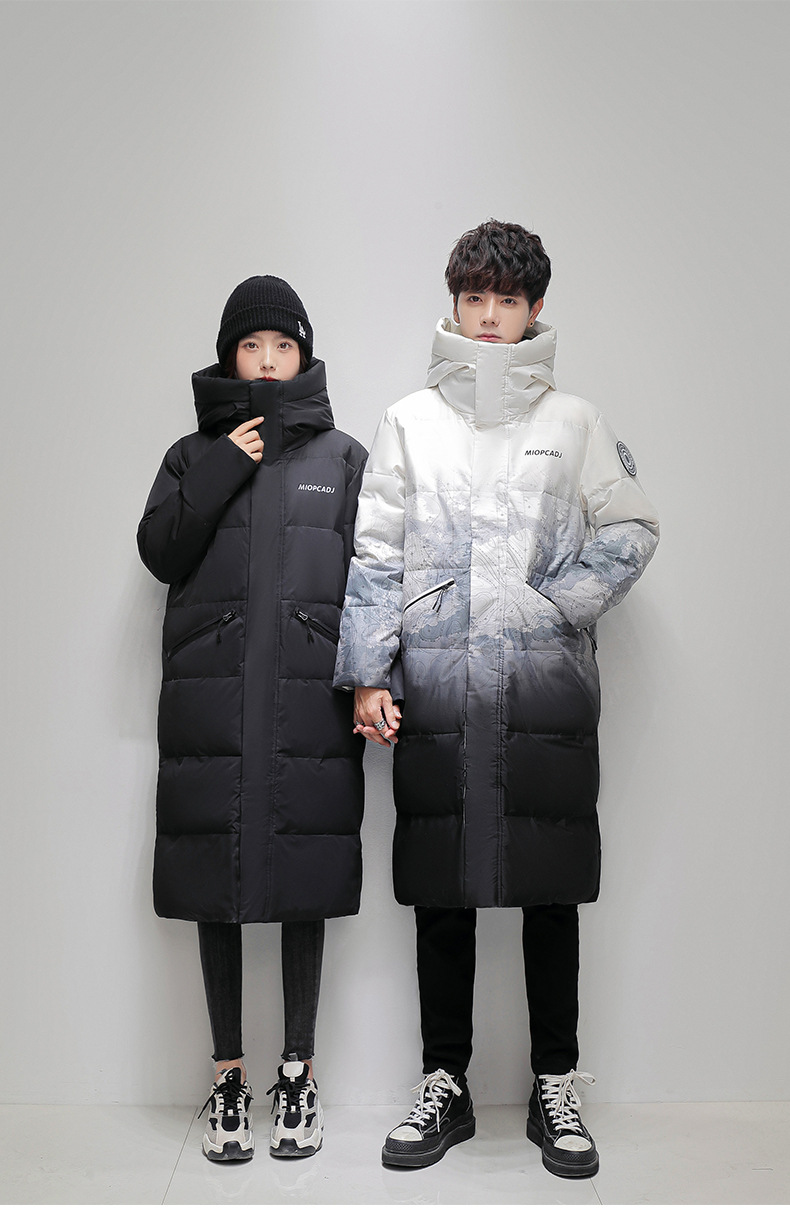 Nei Wanterkleeder fir Männer, verlängert Editioun fir Männer a Fraen, Koppelen, dee selwechte Stil, iwwer de Knéi verdickte Gradient Hoodie_voghion.com