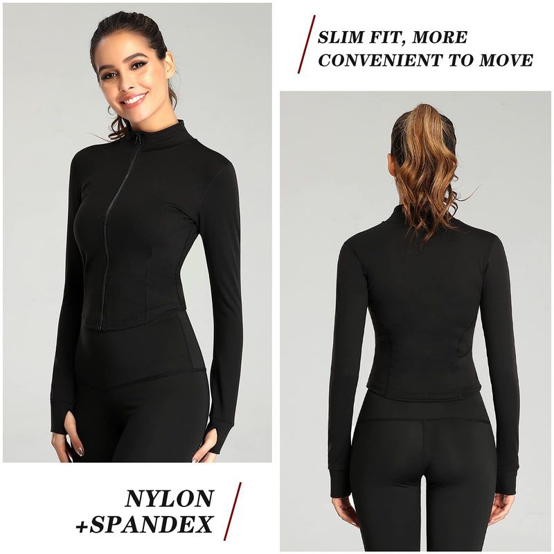Women's Tracksuit Slim Fit Long Sleeved Fiess Coat Yoga Crop Tops With Thumb Holes Gym Jacket Workout Sweatshirts_voghion.com