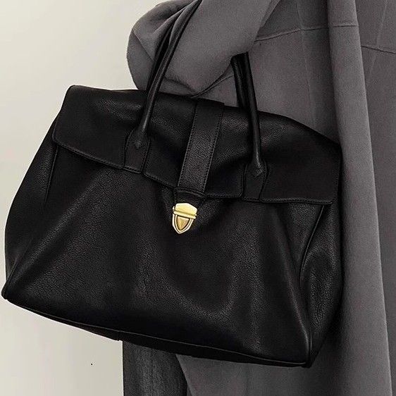 Qiu Zhen - Mallette à main en cuir de veau tanné végétal pour femme, grande capacité, en cuir véritable haut de gamme_voghion.com