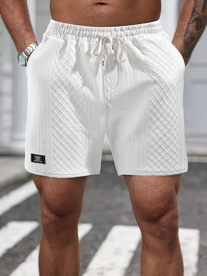 Men's Casual Drawstring Jacquard Sport Shorts - Breathable Cotton Blend, Lightweight & Comfortable For Summer, Gym, Travel - S-3XL_voghion.com