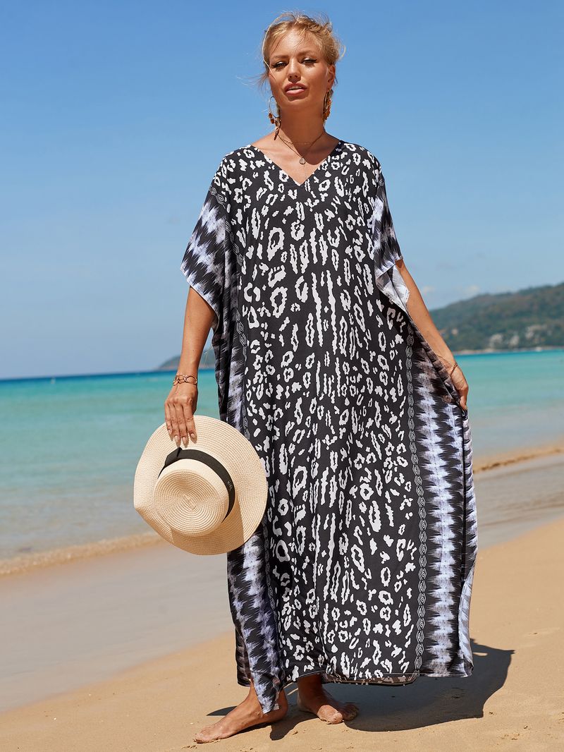Strandkleid aus 100 % Baumwolle für Damen – Sonnenshirt mit Boho-Print, locker sitzende Bademode, Langarm-Tunika für den Urlaub am Pool_voghion.com