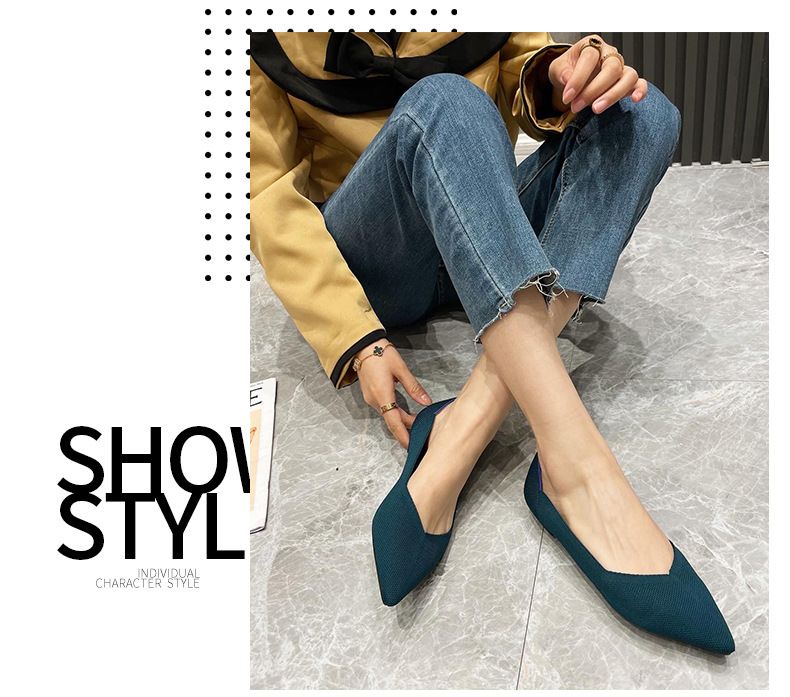 Scarpe da donna con tacco basso, con punta volante, in maglia, con involtini di pollo, per il commercio estero transfrontaliero_voghion.com