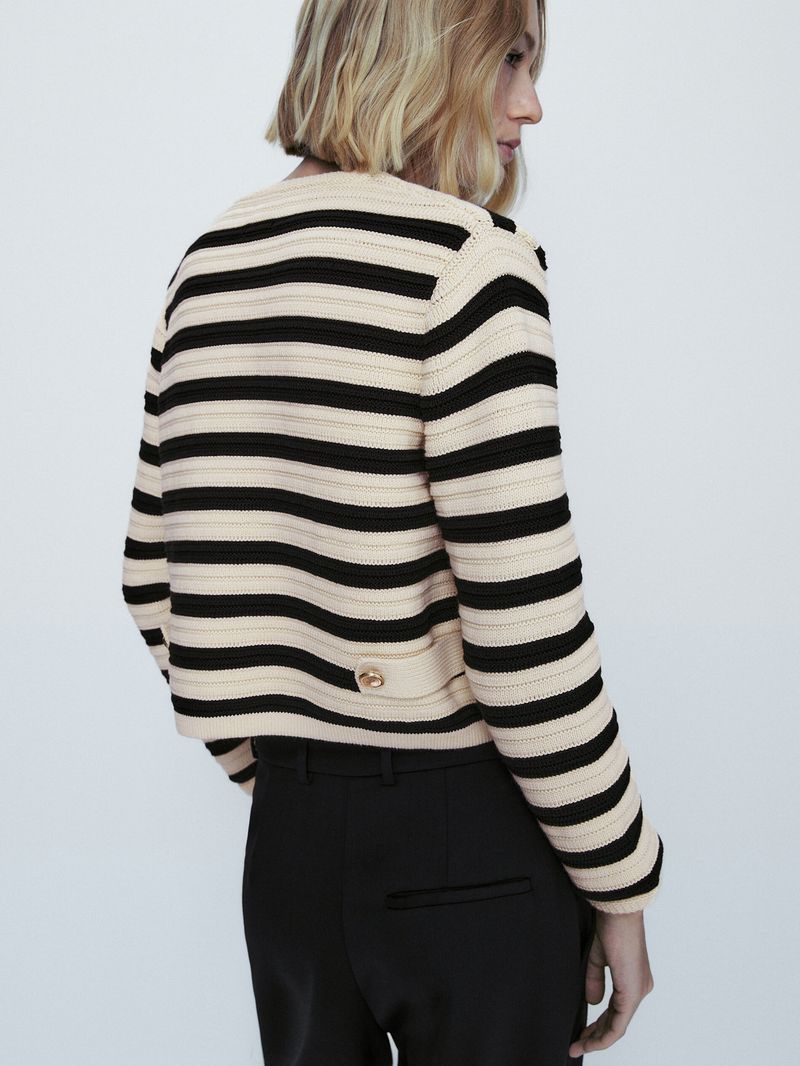 Women's slim-fit version buckle striped small fragrant style knitted cardigan short coat_voghion.com