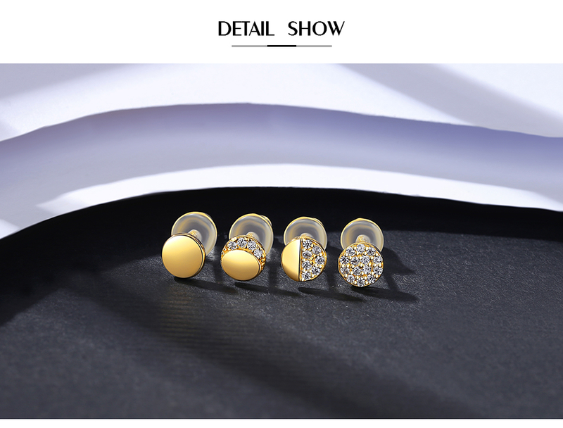 Sterling Verzilverd 14K Goud Ronde Stud Oorbellen sets voor Vrouwen Fijne Sieraden CZ Boucle D'Oreille Femme Bijoux Gift_voghion.com