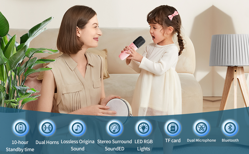 Draagbare karaokemachine met 2 draadloze microfoons, mini-karaokemachine met led-lampjes, Bluetooth-luidspreker voor kinderfeestjes en volwassenen_voghion.com
