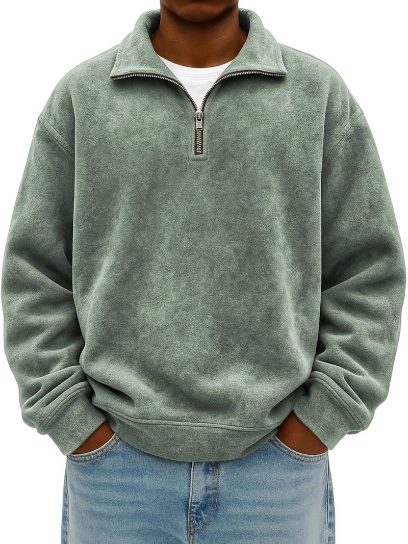 Herren-Sweatshirt mit halbem Reißverschluss – Winter-Langarmpullover aus Baumwolle mit Stehkragen (S-5XL, 400 g/m², 12 Farben)_voghion.com