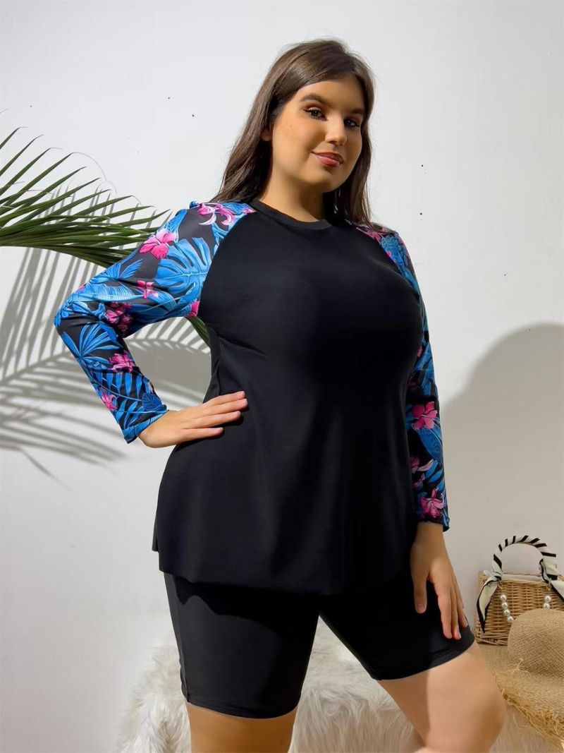 2025 New Sexy Plus Size High Waist Two-Piece Long Sleeve Women's Swimsuit_voghion.com