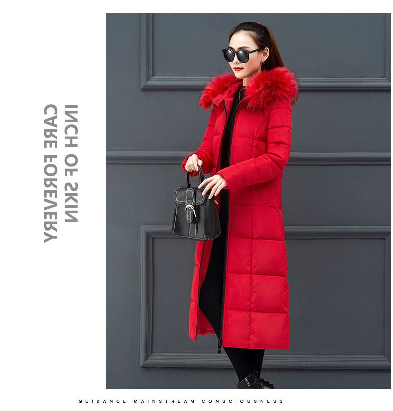 Women's Clothing Plus Size Knee-Length Puffer Coat With Detachable Faux Fur Hood, Warm Winter Jacket For Casual & Commute (Blue/Red/Gray/Black)_voghion.com