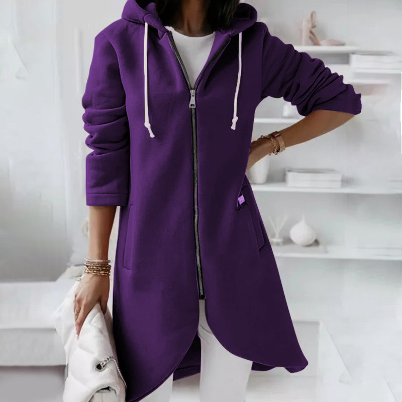 Neue personalisierte Street-Reißverschluss-Kapuzen-Sweatjacke aus langem Fleece für Damen_voghion.com