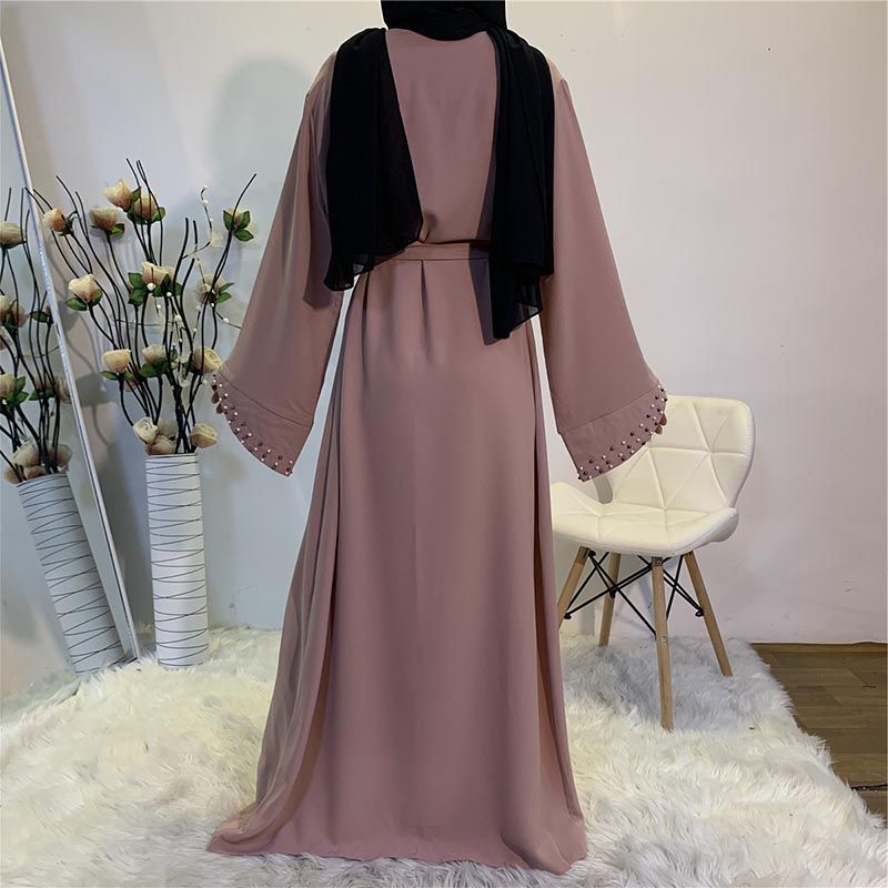 Neueste muslimische Abayas für Frauen islamische Mode Perlen Kimono Robe bescheidenes Kleid lange elegante Strickjacken Kleidung vorne offen Abaya_voghion.com