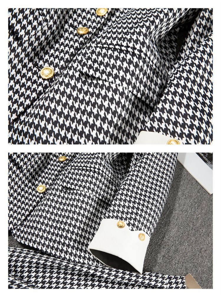 Terno feminino, jaqueta, moda profissional, tamanho pequeno, estilo pied-de-poule, casual, temperamento, para mulheres_voghion.com