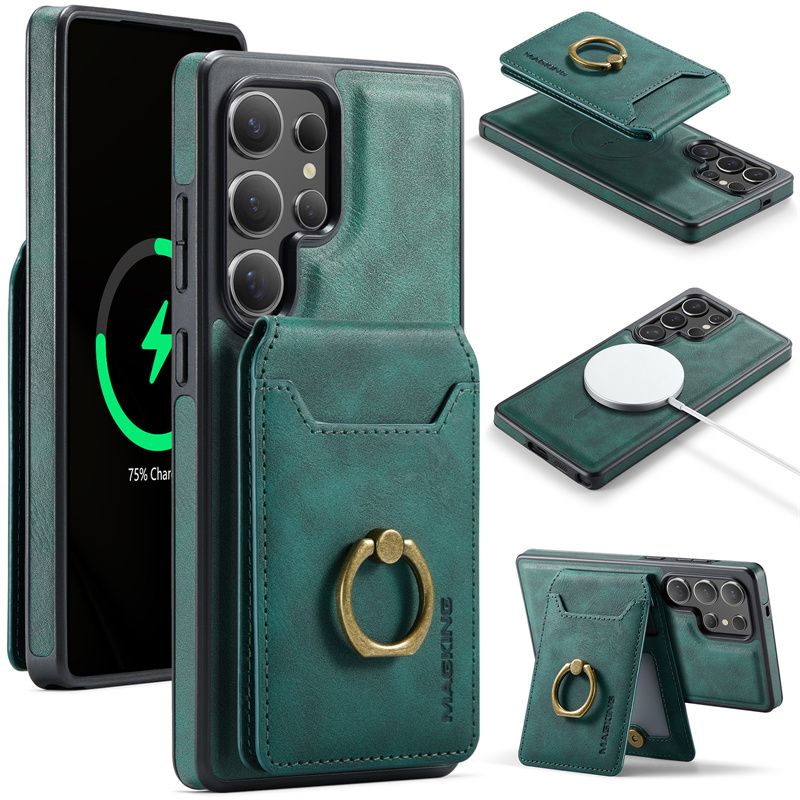 Magnetische 2-in-1-Geldbörse aus Leder für Samsung Galaxy S25 Edge S24 Plus S23 Ultra Wireless Charging Back_voghion.com