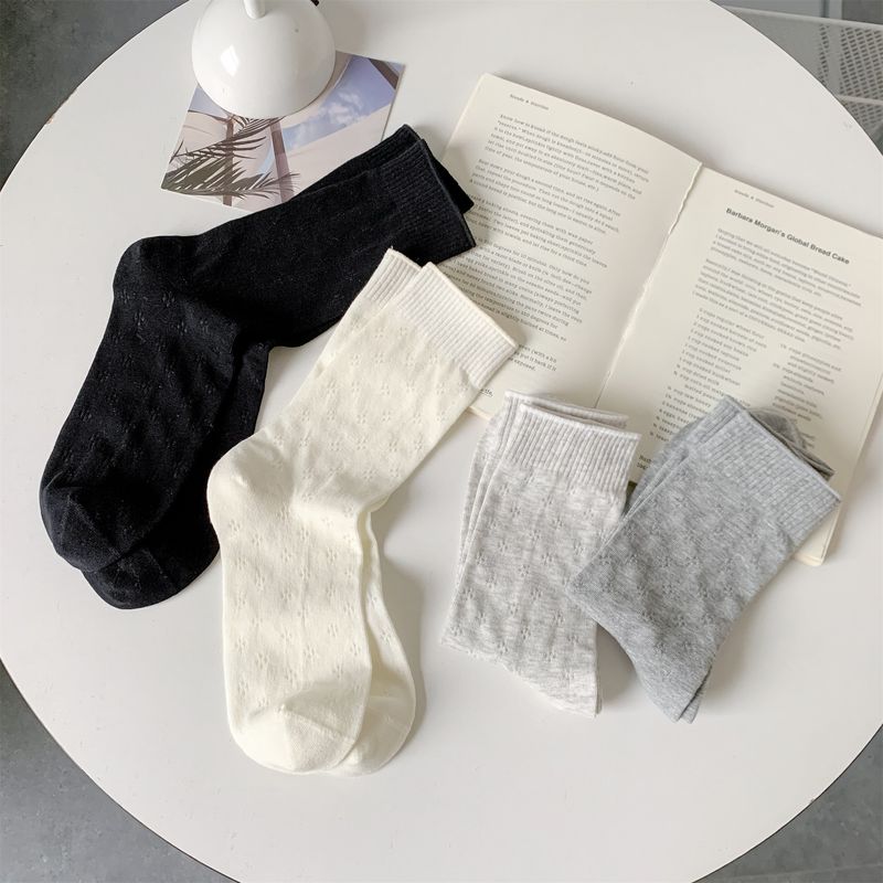 Spring And Summer Children's Hollow Mesh Four-leaf Clover Boneless Padded Socks, Solid Color Versatile Mid-length_voghion.com