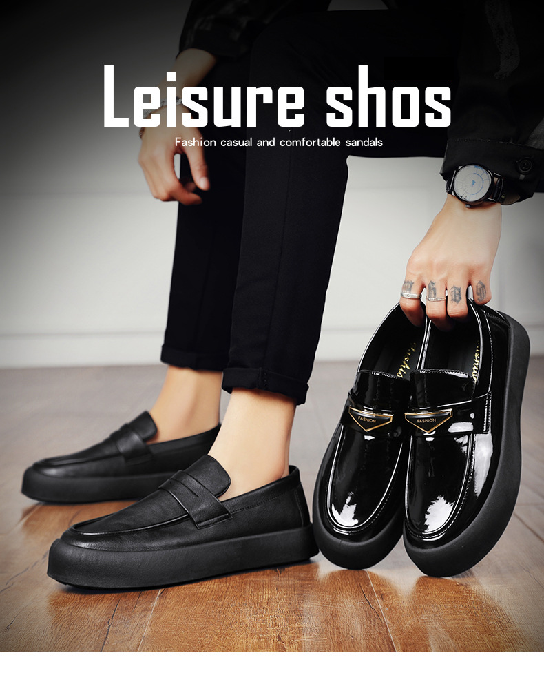 Schuhe 2023 Frühjahr Neue Koreanische Version Alle-spiel dicken boden rutschfeste wasserdichte chef der arbeit schuhe männer hochzeit kleine leder schuhe_voghion.com